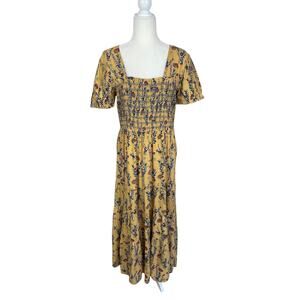 The Pyramid Collection Smocked Floral Midi Dress Large Cottage Whimsy Ethereal
